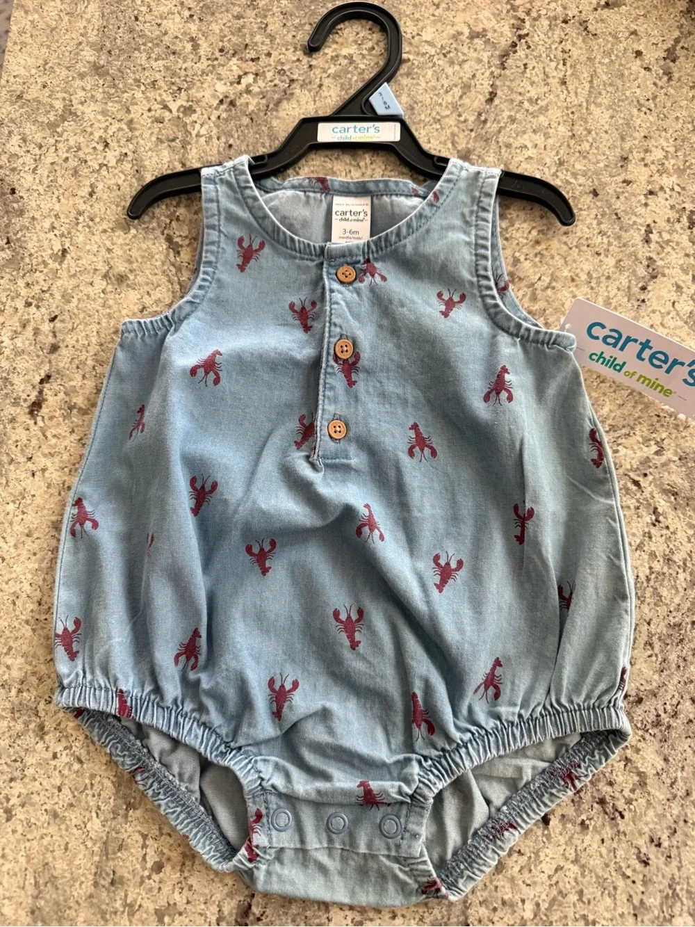 Carter's Light Blue Romper with Red Lobster Print
